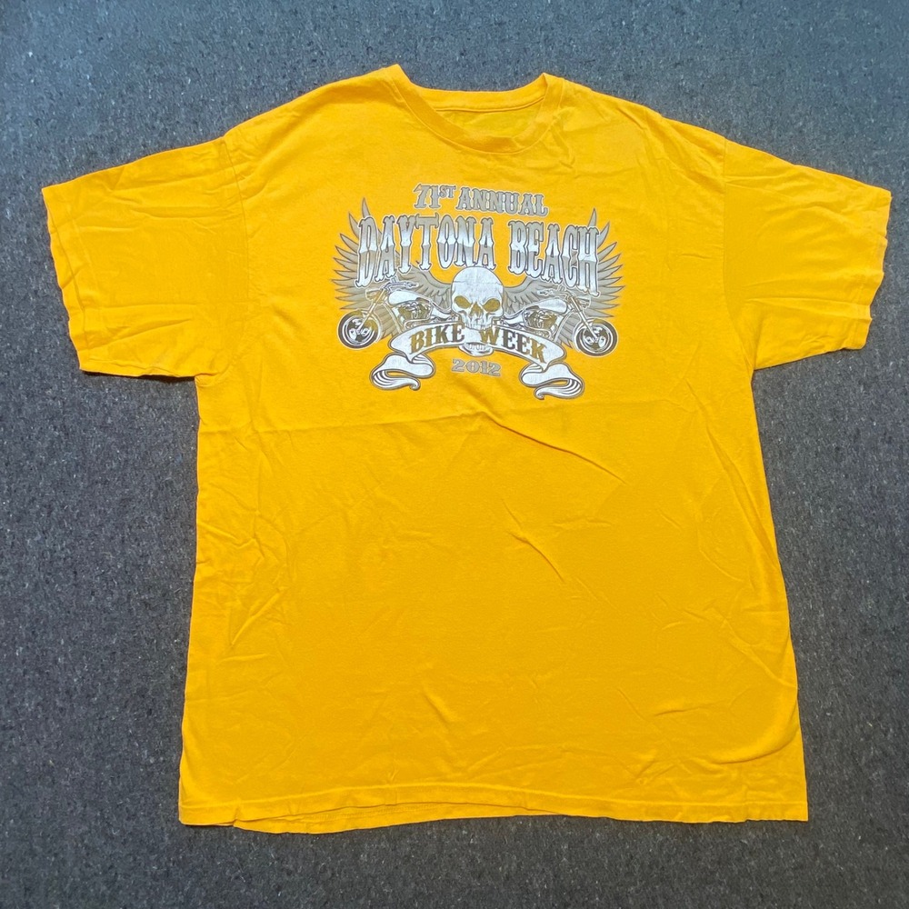 Daytona Beach Bike Week 2012 T Shirt XL Mens Yellow Biker Skull Graphic Tee